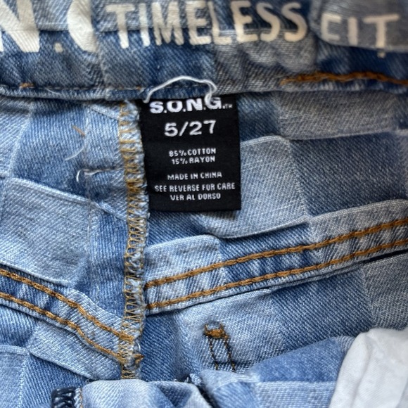 Song Jeans Women's Checkered Blue Jeans Size 5/27 Timeless Fit Boho - Picture 3 of 7